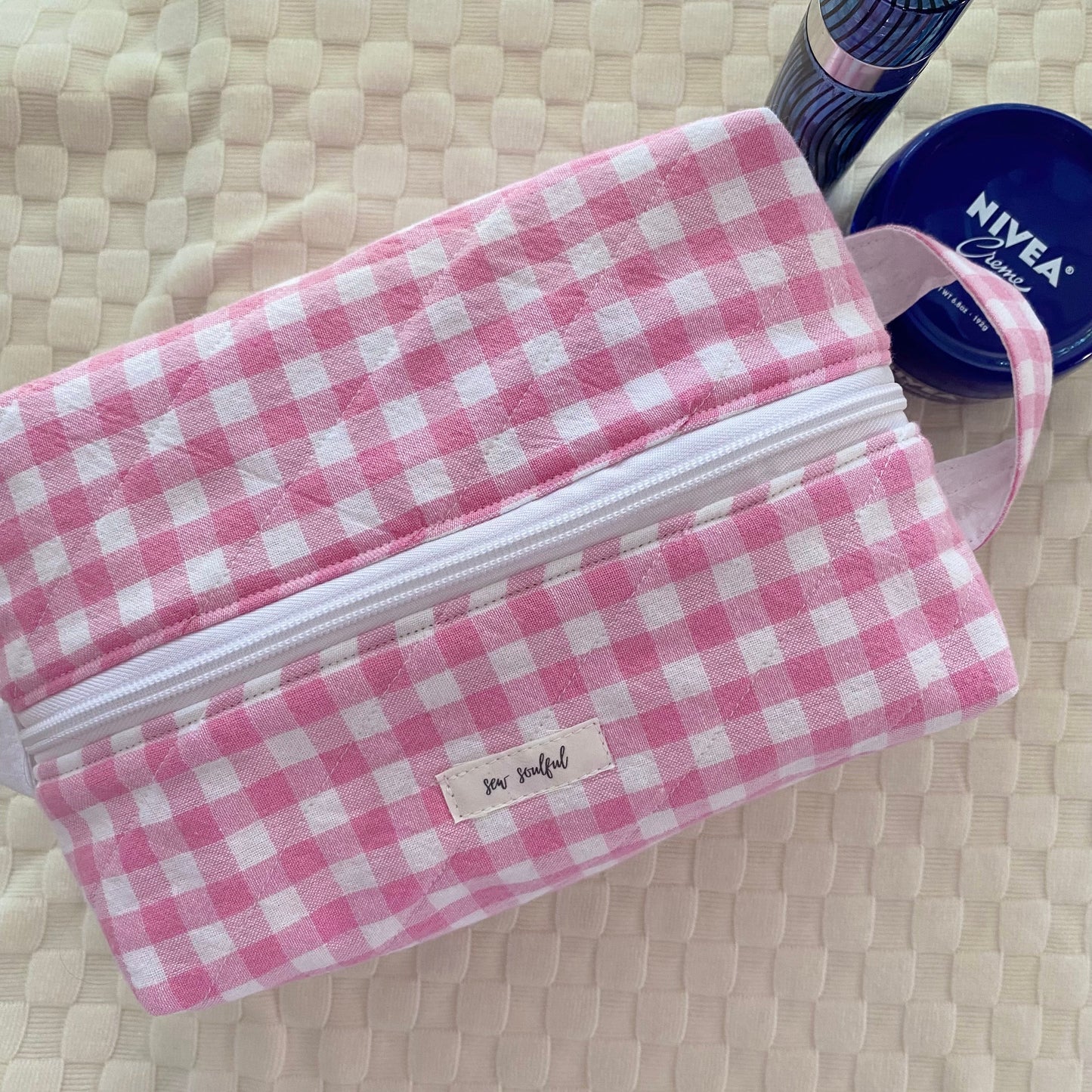 The Pink Gingham Makeup Bag