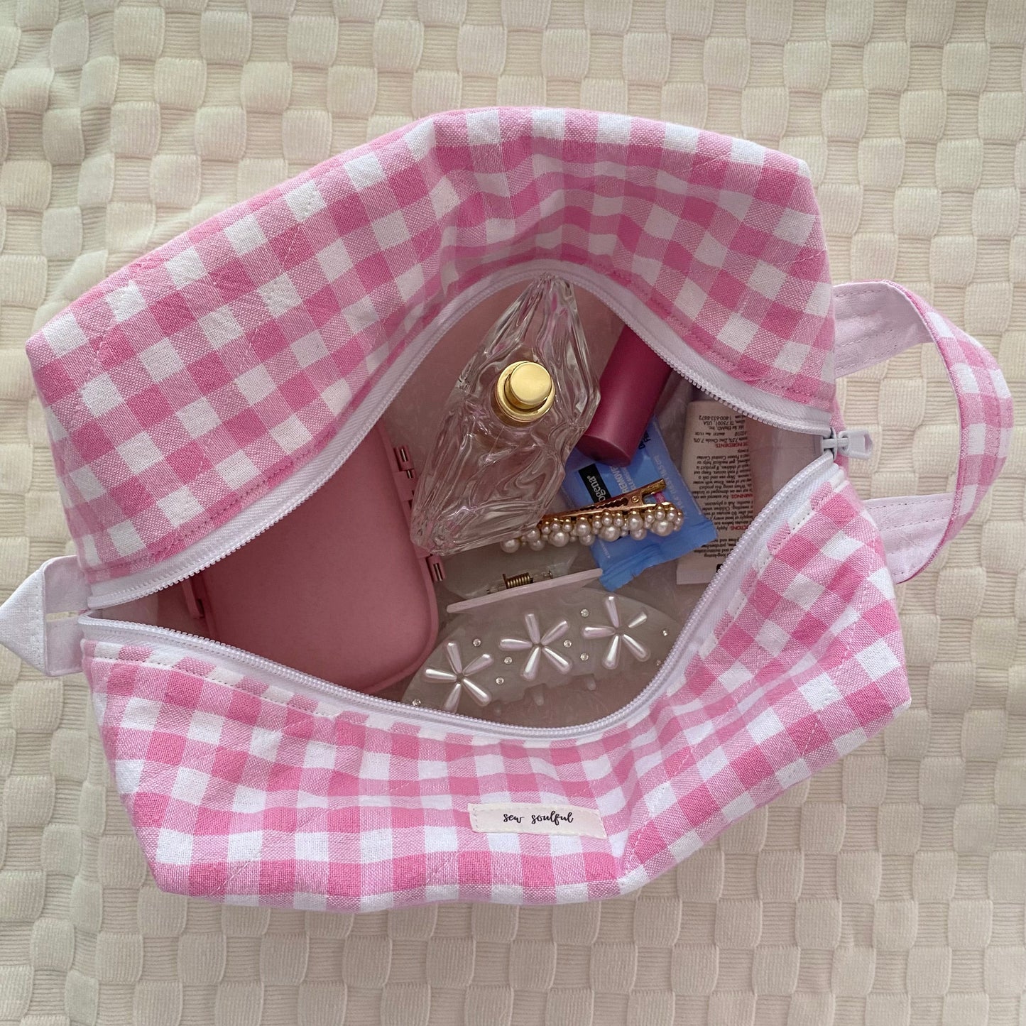The Pink Gingham Makeup Bag