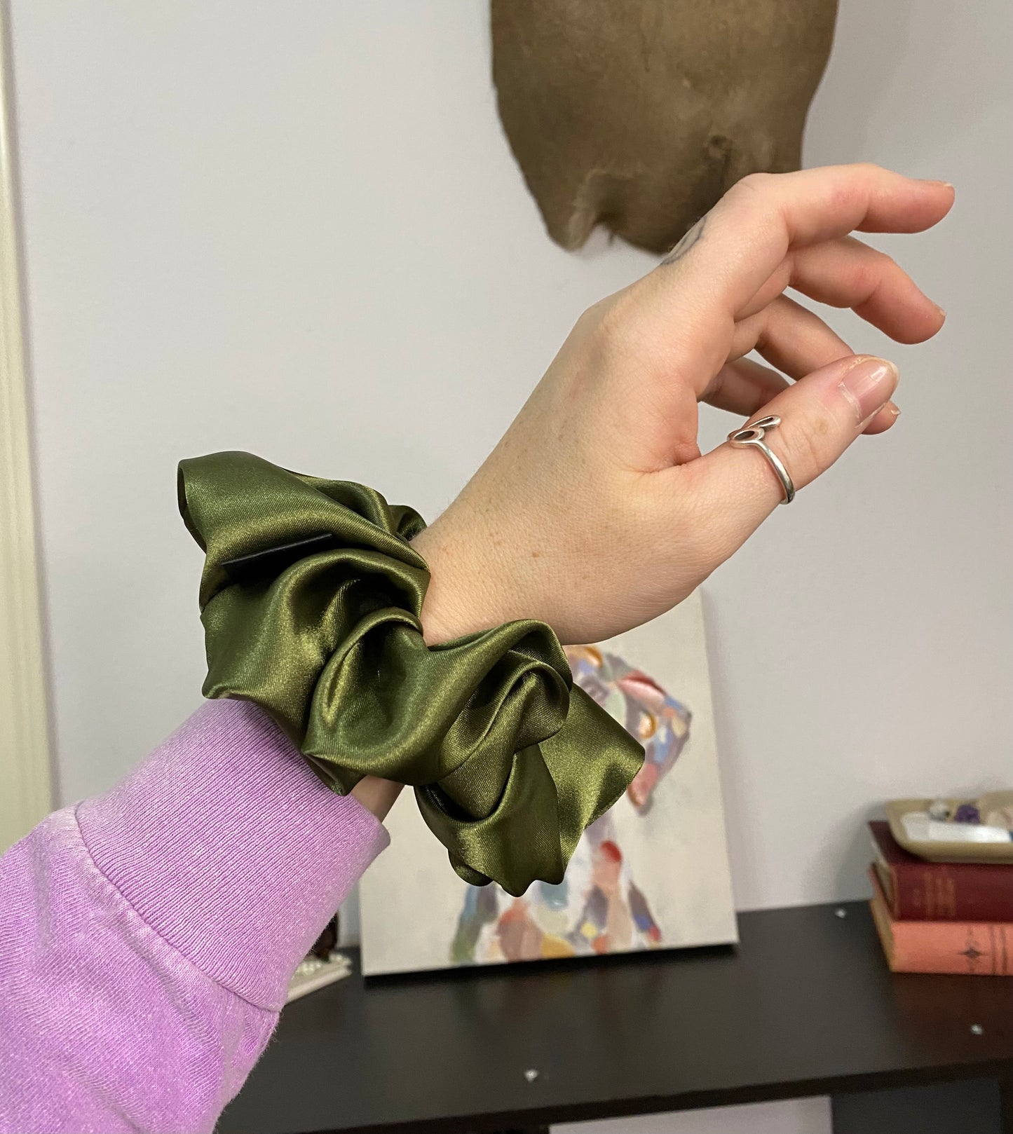 The Olive Satin Scrunchie