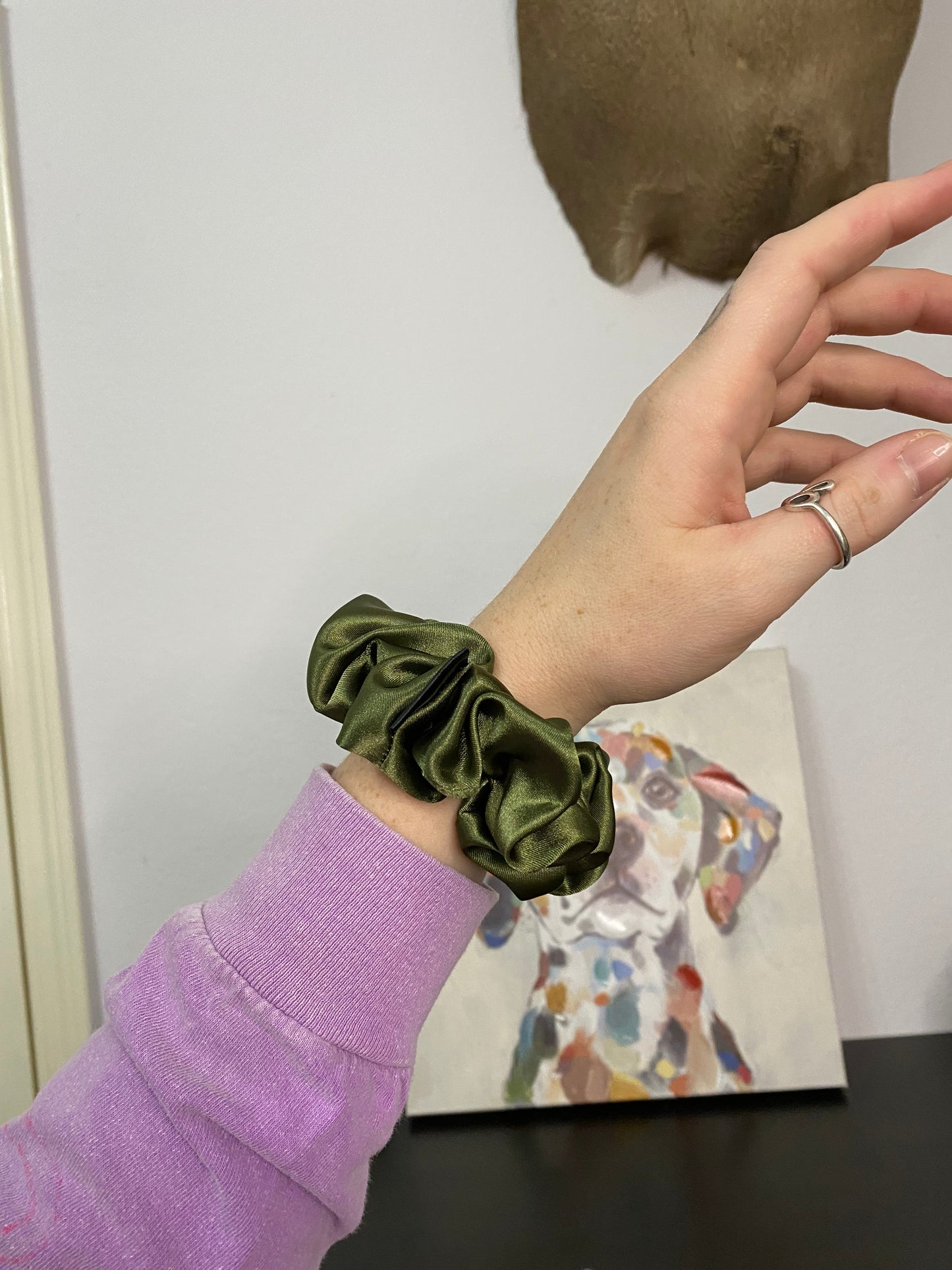 The Olive Satin Scrunchie