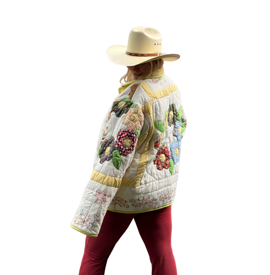 Patchwork Wreath with Hand Drawings Quilt Coat - LG