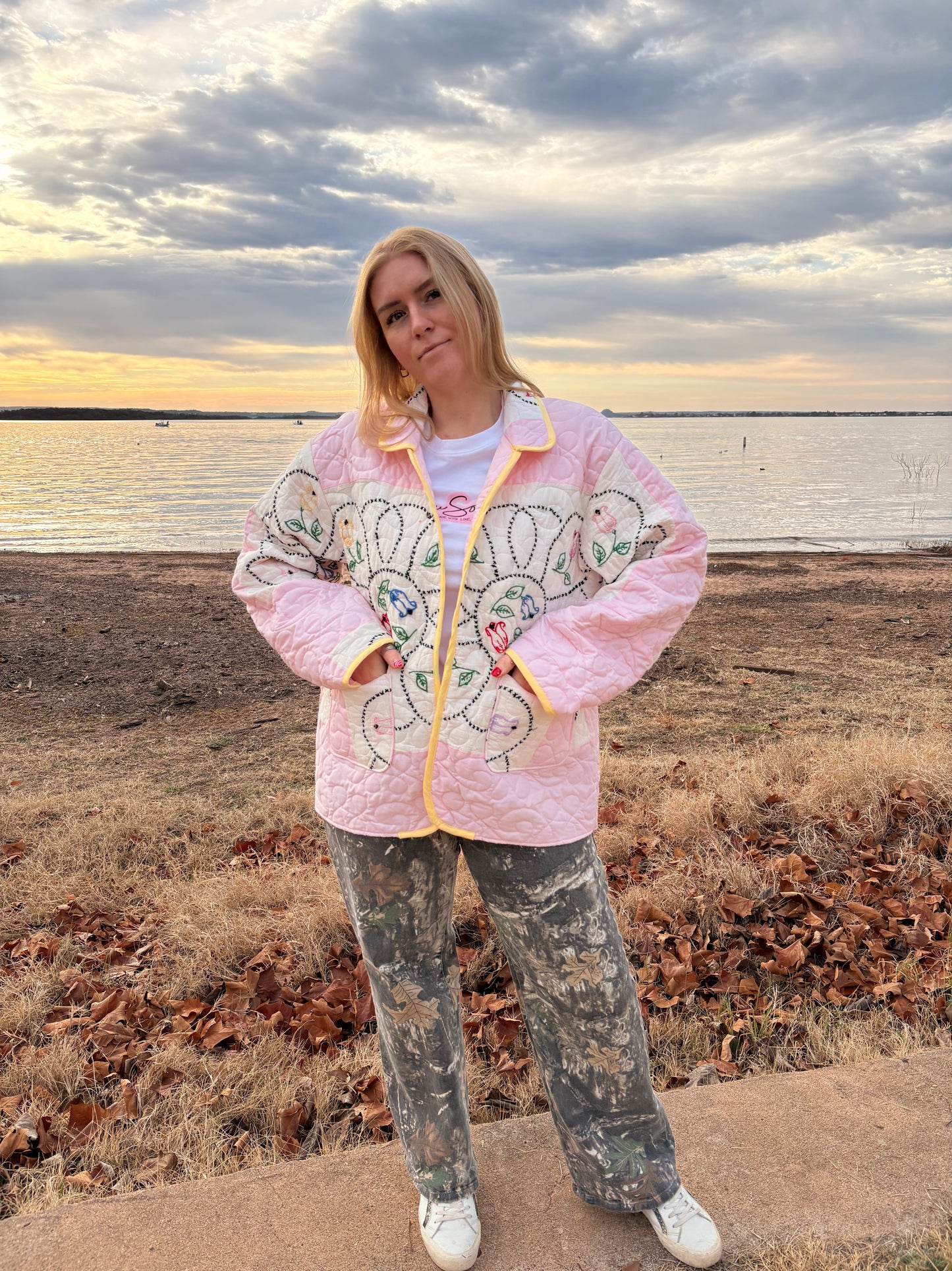 Hand Stitched Flowers Quilt Coat