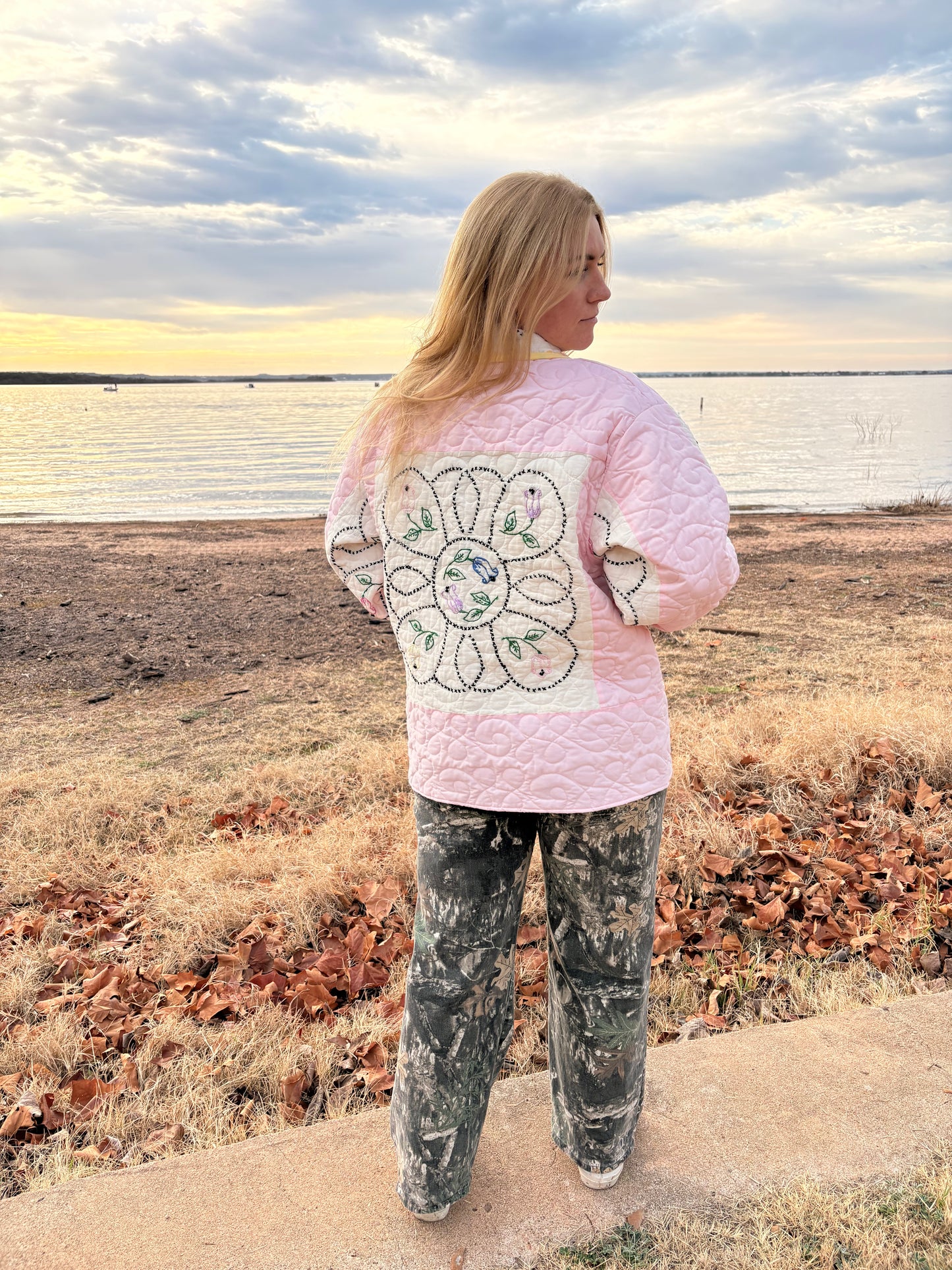 Hand Stitched Flowers Quilt Coat