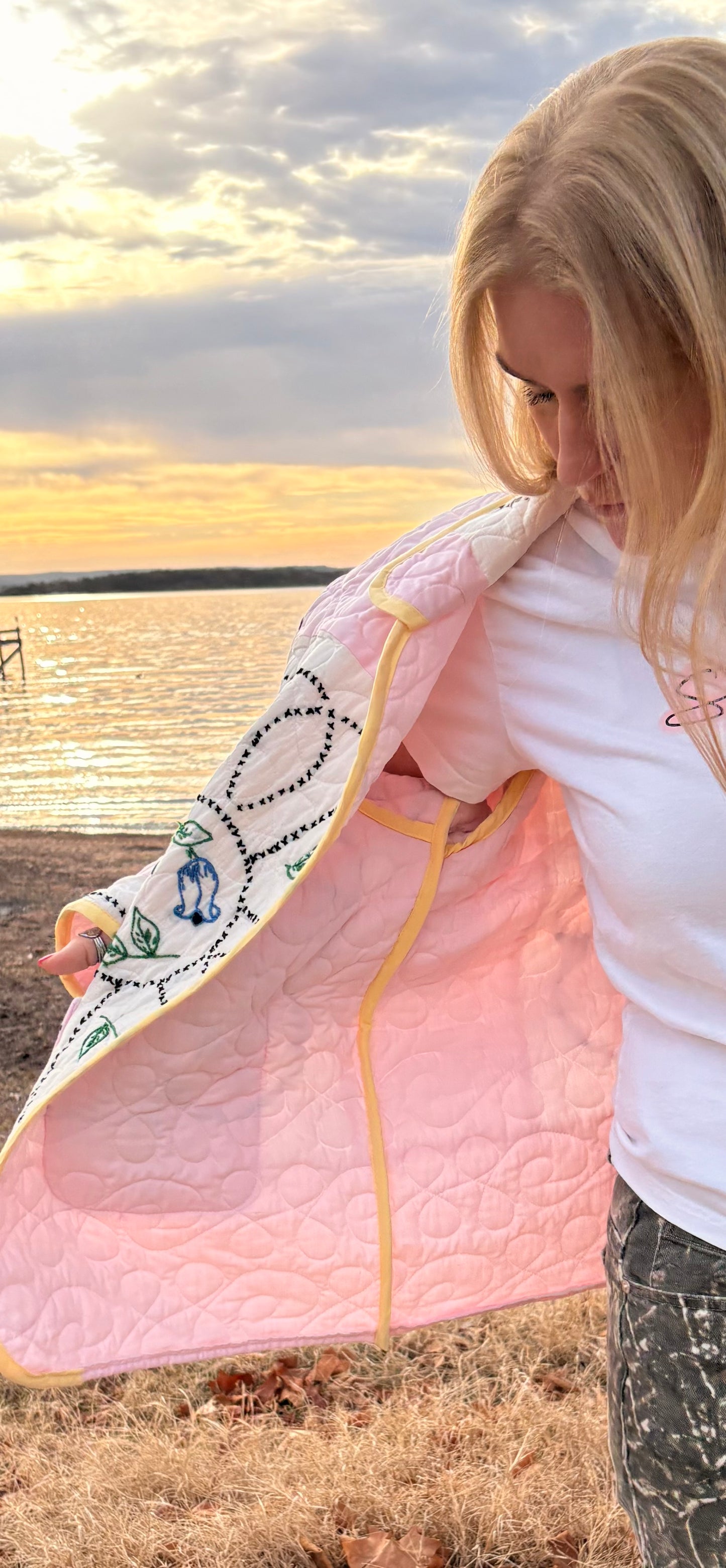 Hand Stitched Flowers Quilt Coat