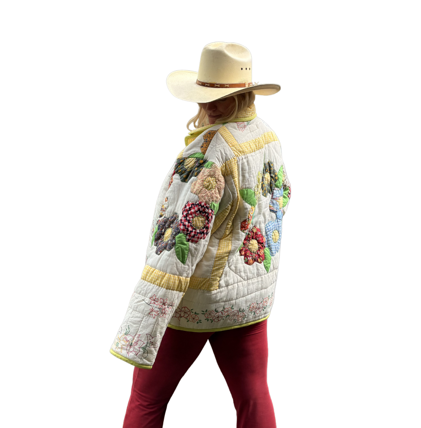 Patchwork Wreath with Hand Drawings Quilt Coat - LG