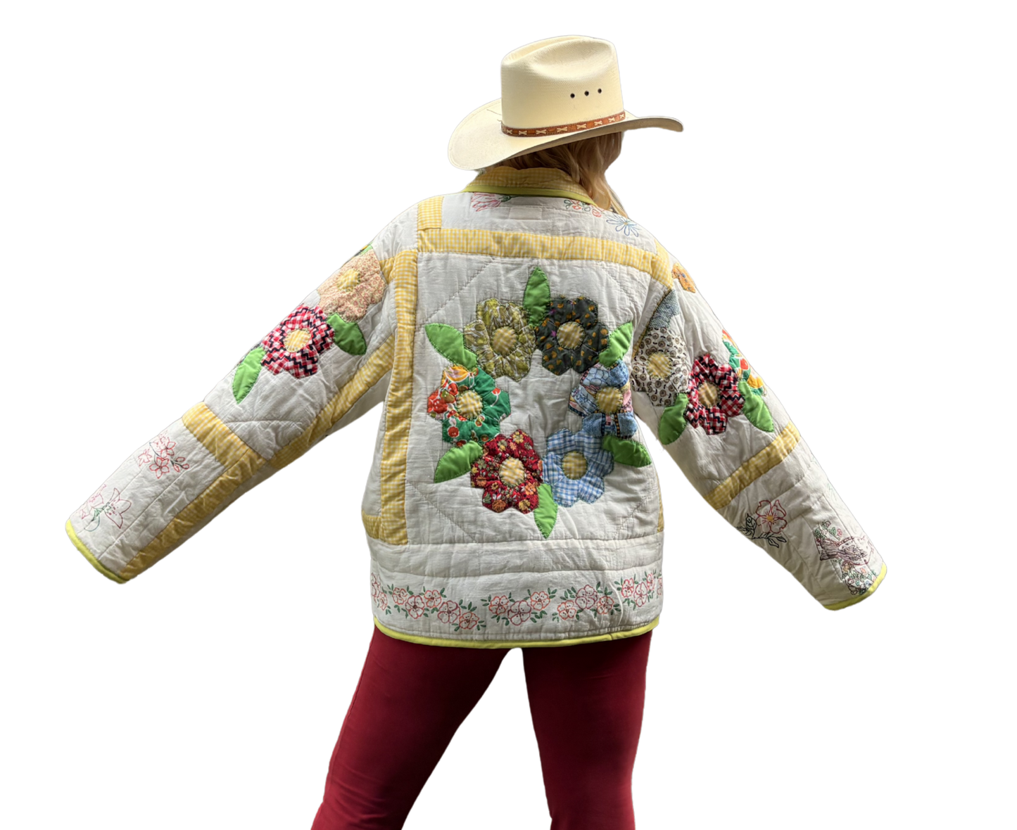 Patchwork Wreath with Hand Drawings Quilt Coat - LG