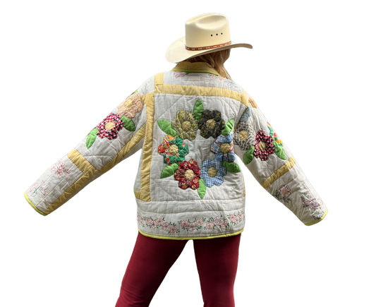 Patchwork Wreath with Hand Drawings Quilt Coat - LG