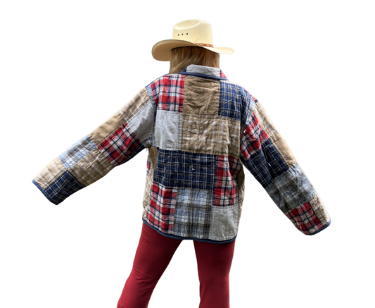 Plaid & Corduroy Patchwork Quilt Coat - XL