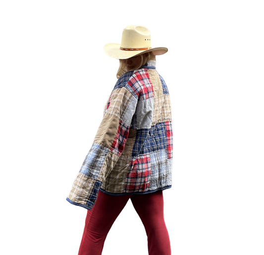 Plaid & Corduroy Patchwork Quilt Coat - XL