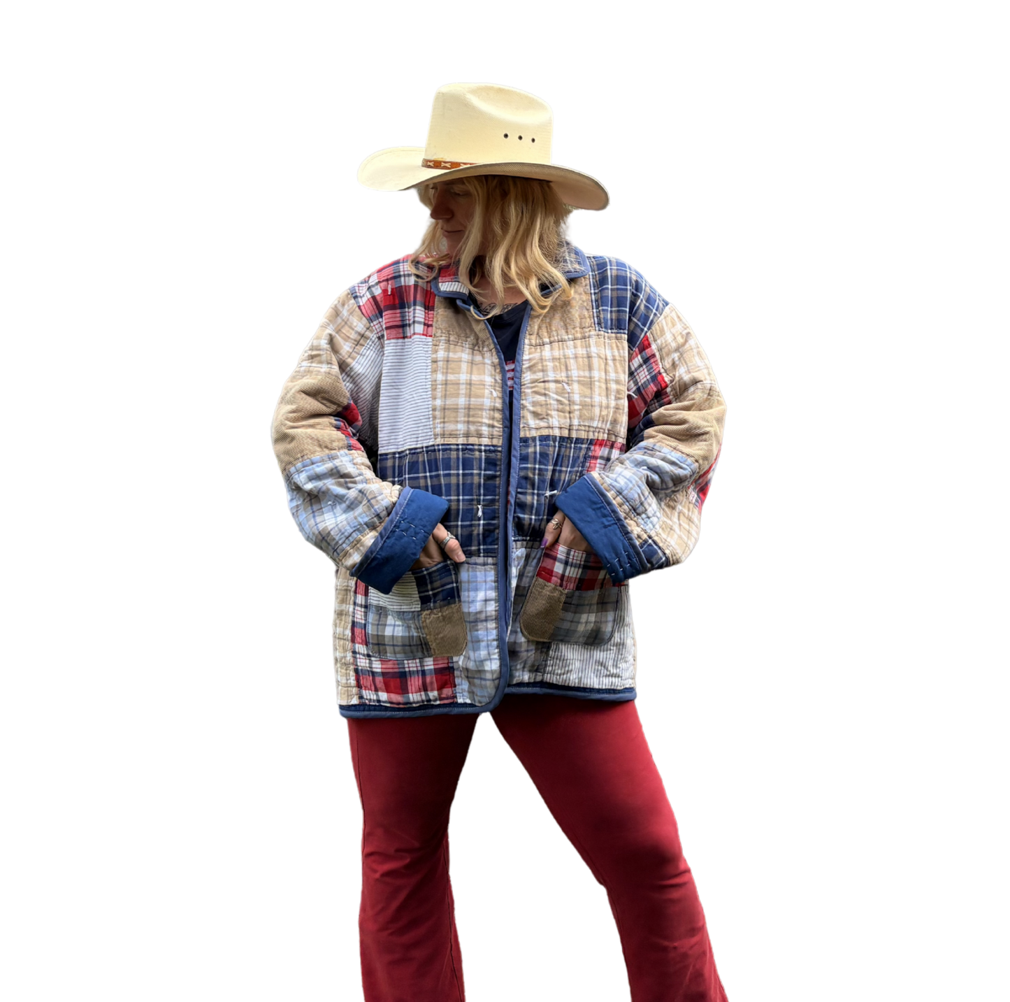 Plaid & Corduroy Patchwork Quilt Coat - XL